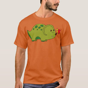 Camiseta Dinosaurio de Triceratops verde lindo con mantequi