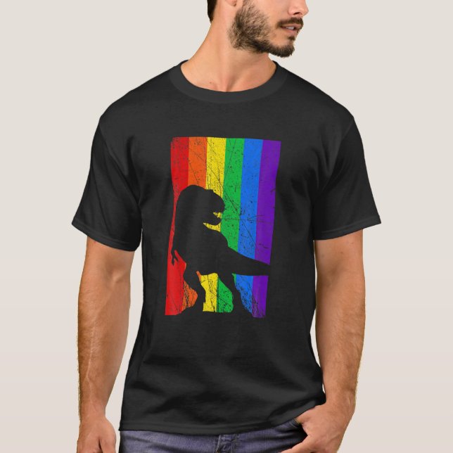 Camiseta Dinosaurio del orgullo gay LGBR (Anverso)