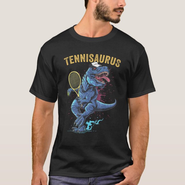 Camiseta Dinosaurio divertido jugando al tenis estilo retro (Anverso)