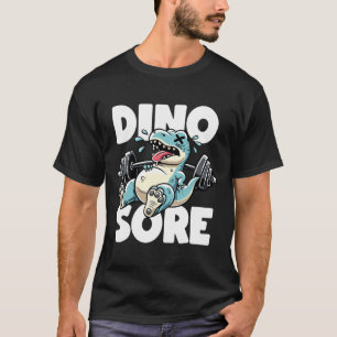 Camiseta Dinosaurio divertido levantando pesas en el gimnas