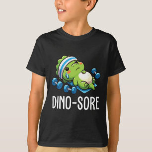 Camiseta Dinosaurio divertido levantando pesas en el gimnas