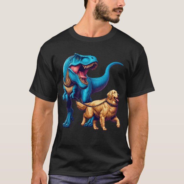 Camiseta Dinosaurio divertido recuperador de oro paseando a (Anverso)
