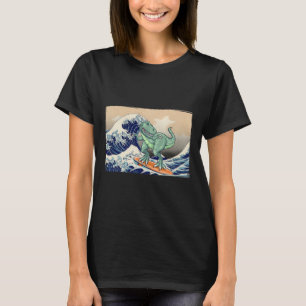 Camiseta Dinosaurio Divertido, T Rex Surfando, Arte de Dino