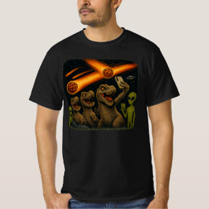 Camiseta Dinosaurio Divertido T-Rex y Alienígenas OVNI Self