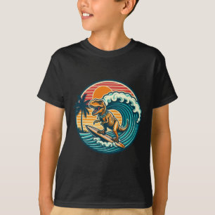 Camiseta Dinosaurio Divertido Tabla de Surf Playa Verano Su
