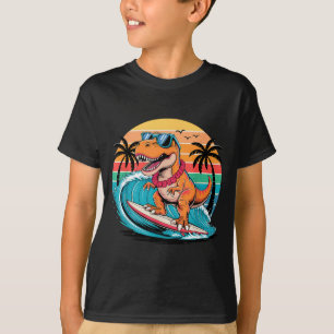 Camiseta Dinosaurio Divertido Tabla de Surf Playa Verano Su