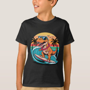 Camiseta Dinosaurio Divertido Tabla de Surf Playa Verano Su