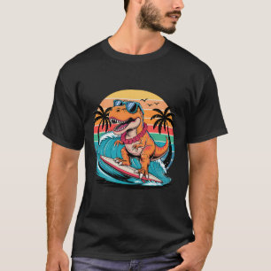 Camiseta Dinosaurio Divertido Tabla de Surf Playa Verano Su