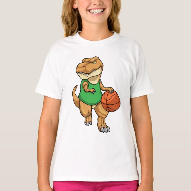 Camiseta Dinosaurio en Deportes con Baloncesto (Anverso)