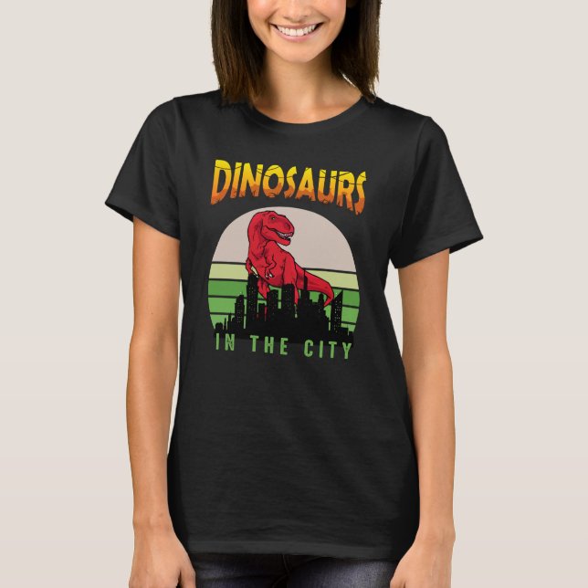 Camiseta Dinosaurio en la ciudad | Diseño de dinosaurios (Anverso)