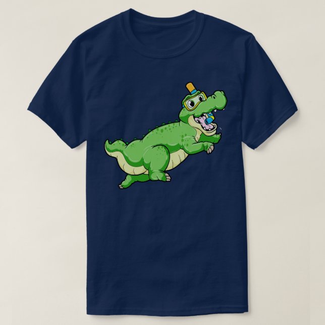 Camiseta Dinosaurio en Natación con gafas de buceo (Diseño del anverso)