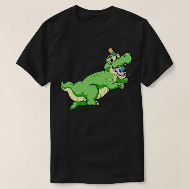 Camiseta Dinosaurio en Natación con gafas de buceo (Diseño del anverso)