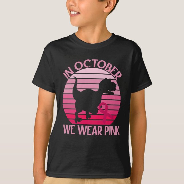 Camiseta Dinosaurio En Octubre Usamos Cáncer De Mama Rosa (Anverso)