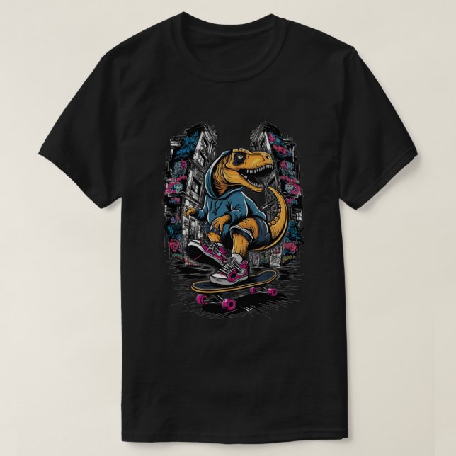 Camiseta Dinosaurio en patineta estilo urbano (Diseño del anverso)