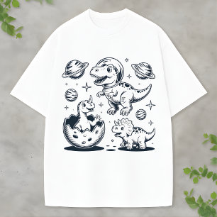 Camiseta Dinosaurio Espacial Adorable Azul Divertido para A