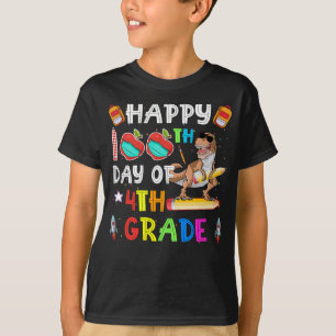 Camiseta Dinosaurio Feliz 100° Día del Maestra de 4º Grado 