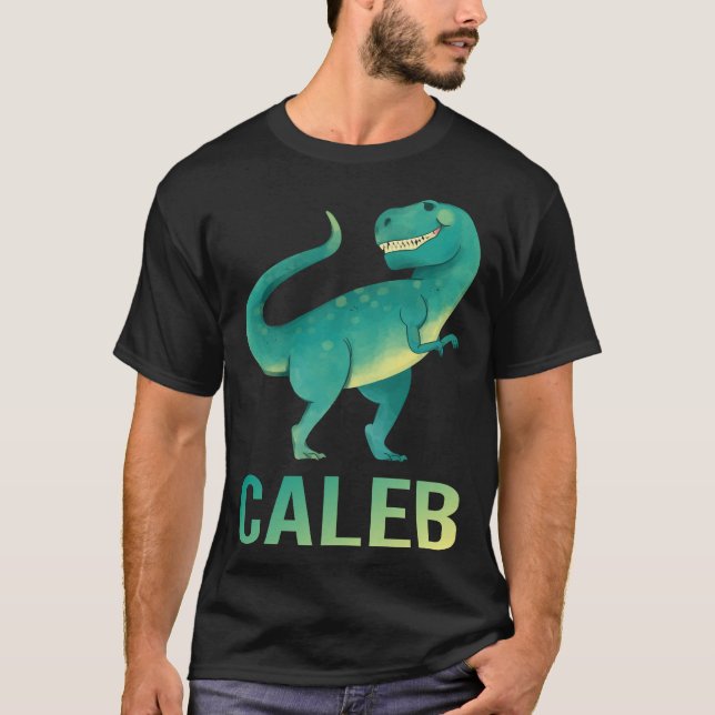 Camiseta Dinosaurio Feliz - Nombre Caleb (Anverso)