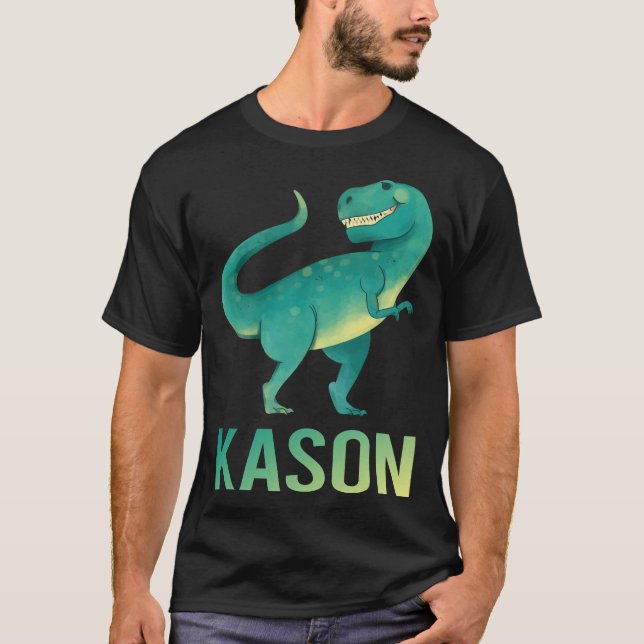 Camiseta Dinosaurio feliz - Nombre de Kason (Anverso)