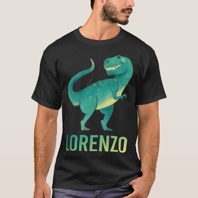 Camiseta Dinosaurio feliz - Nombre de Lorenzo (Anverso)