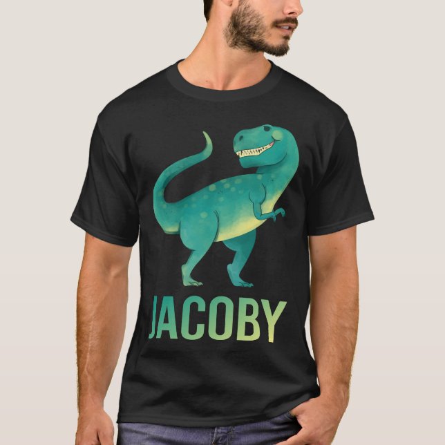 Camiseta Dinosaurio Feliz - Nombre Jacoby (Anverso)
