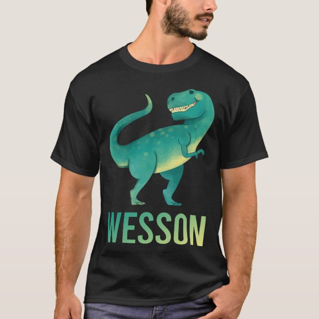 Camiseta Dinosaurio Feliz - Nombre Wesson (Anverso)