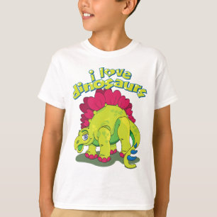 Camiseta Dinosaurio feliz verde claro y rosado