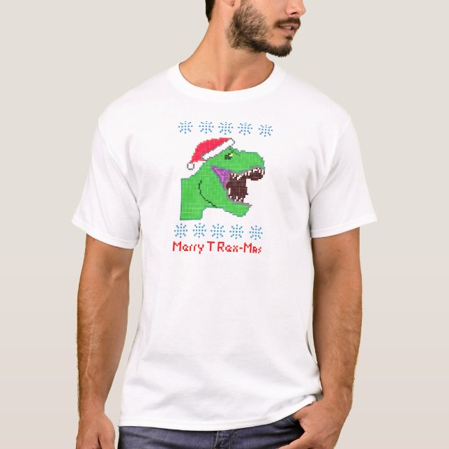 Camiseta Dinosaurio festivo del navidad del "feliz Rex-Mas (Anverso)