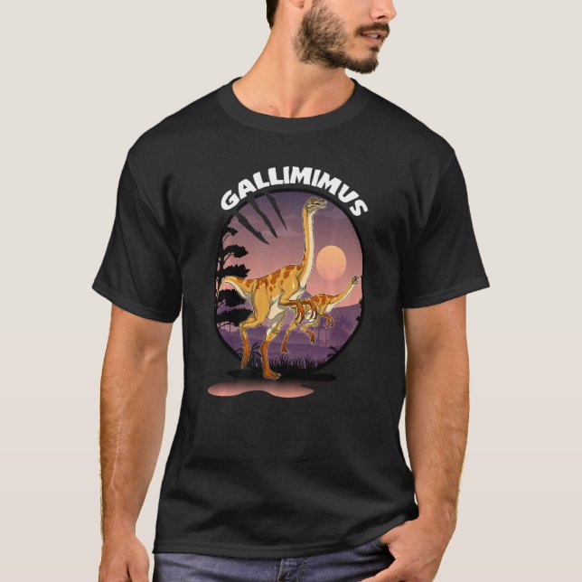 Camiseta Dinosaurio Gallimimus con fondo (Anverso)