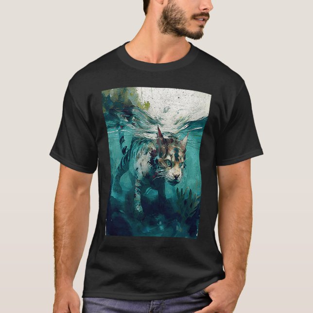 Camiseta Dinosaurio Gato Subacuático (Anverso)