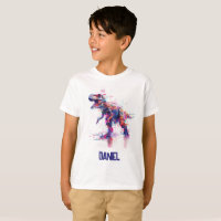 Dinosaurio Glitch T-Rex futurista con nombre de ni
