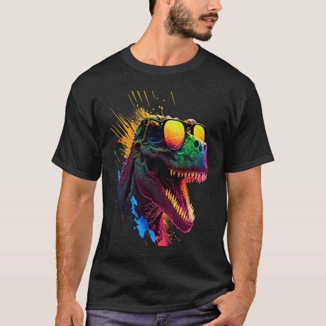 Camiseta Dinosaurio Guay con gafas de sol lagarto prehistór (Anverso)