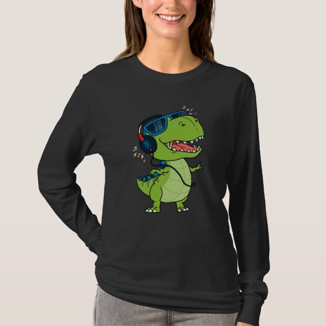 Camiseta Dinosaurio Guay escuchando música (Anverso)
