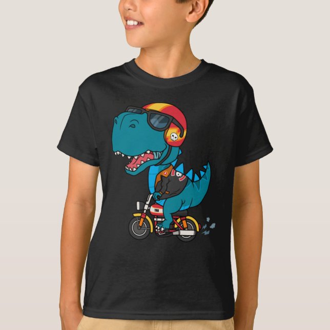 Camiseta Dinosaurio Guay montando una motocicleta (Anverso)