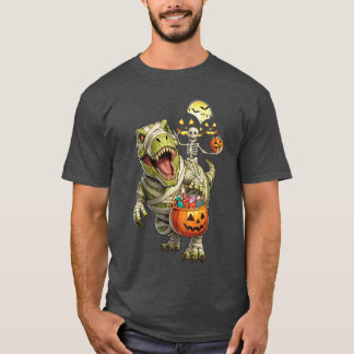 Camiseta Dinosaurio Halloween Esqueleto Montando Momia T Re