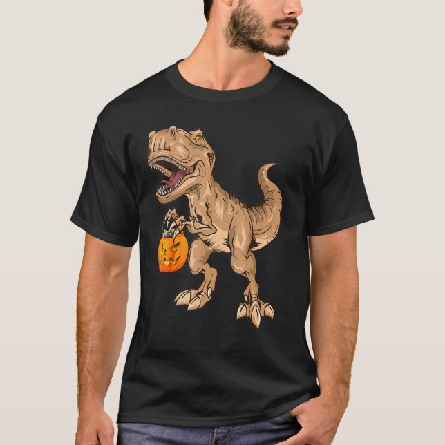 Camiseta Dinosaurio Halloween T Rex Bompkin Jackolantern (Anverso)