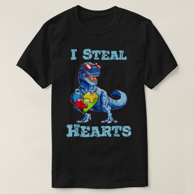 Camiseta Dinosaurio I Roba Corazón Autismo Valentine de Con (Diseño del anverso)