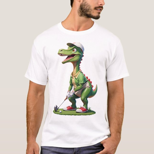 Camiseta dinosaurio jugando golf con dinosaurio (Anverso)