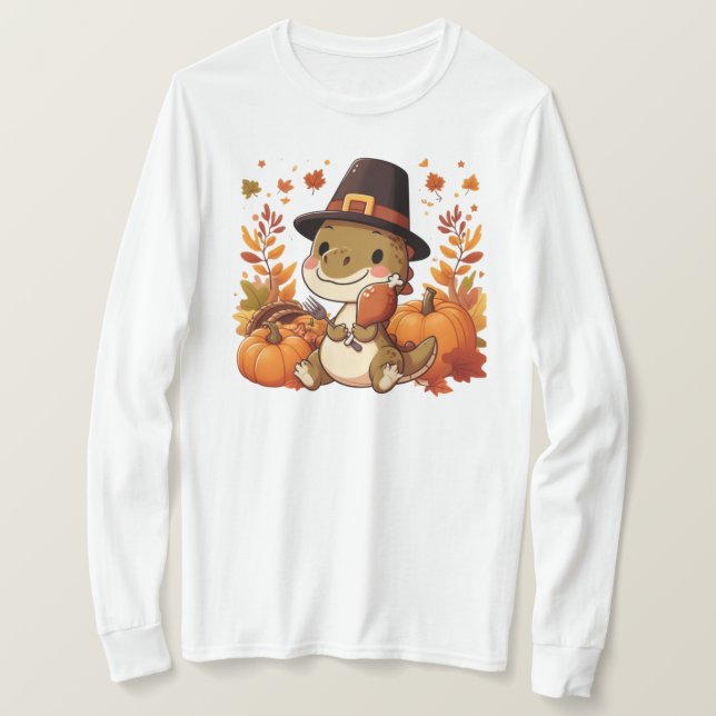 Camiseta Dinosaurio lindo de acción de gracias (Anverso del diseño)