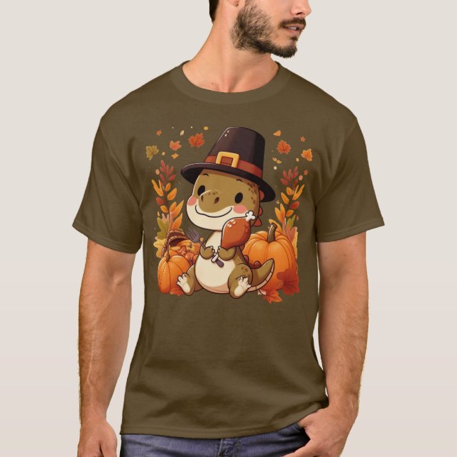 Camiseta Dinosaurio lindo de acción de gracias (Anverso)