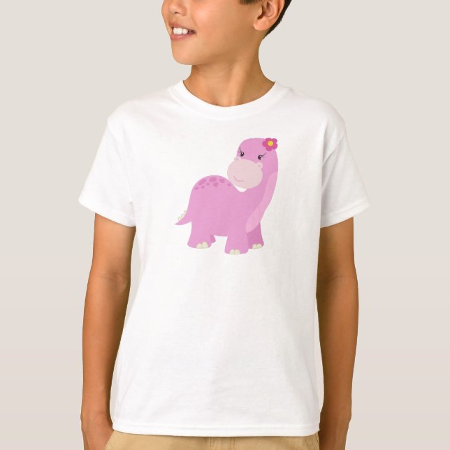 Camiseta Dinosaurio lindo, dinosaurio rosado, dinosaurio Ch (Anverso)