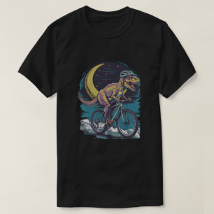 Camiseta Dinosaurio moderno en bicicleta en cielo con luna 