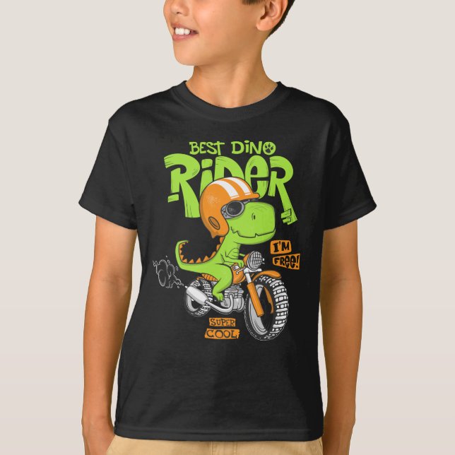 Camiseta Dinosaurio montando una moto (Anverso)