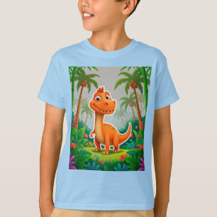Camiseta Dinosaurio naranja juguetón en un exuberante entor