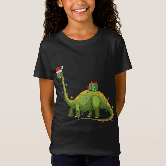 Camiseta Dinosaurio navidad con luces de árbol de Navidad R (Anverso)