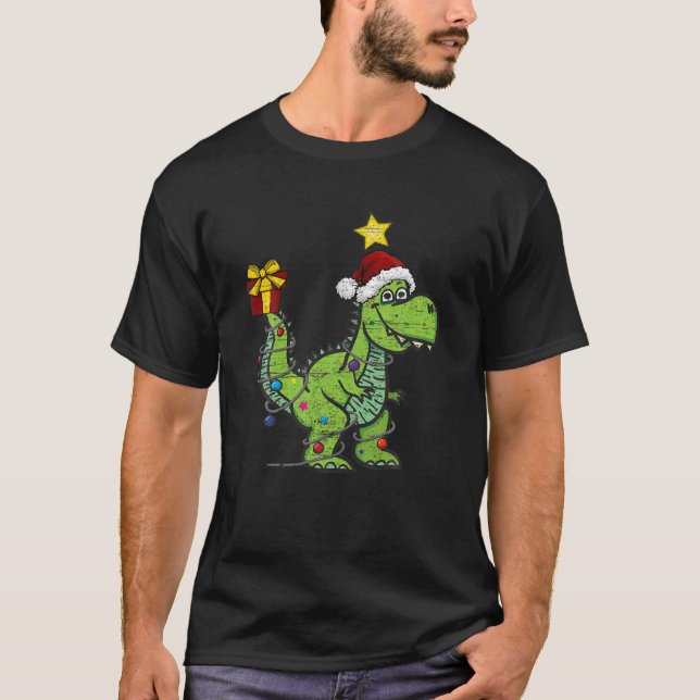 Camiseta Dinosaurio navidad con luces Niños divertidos Xma (Anverso)