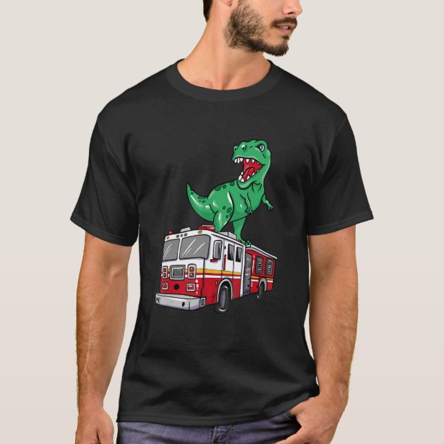 Camiseta Dinosaurio Para Bomberos En Dino Para Camiones De  (Anverso)