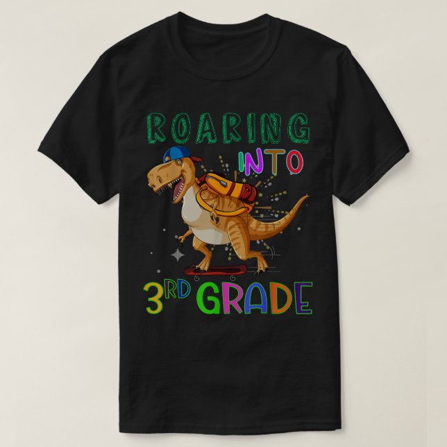 Camiseta Dinosaurio para patinar de tercer grado de vuelta  (Diseño del anverso)