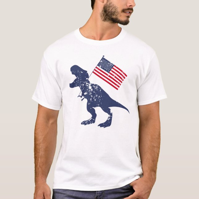 Camiseta Dinosaurio patriótico los E.E.U.U. americanos 4tos (Anverso)