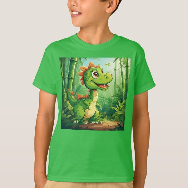Camiseta Dinosaurio Personalizado adorable en la exuberante (Anverso)