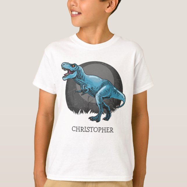 Camiseta Dinosaurio personalizado t-rex regalo para niño az (Anverso)